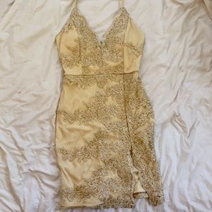 Windsor Lace Bodycon Dress: Gold, Lace, Size 2